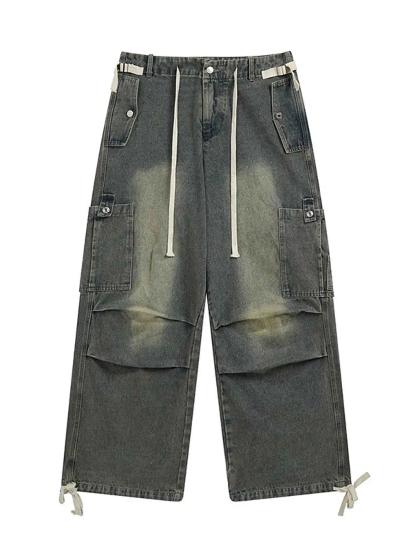Men's Wide Leg Washed Cargo Jeans