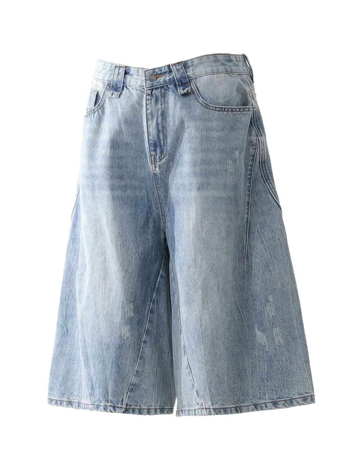 Men's Vintage Washed Wide Leg Denim Shorts