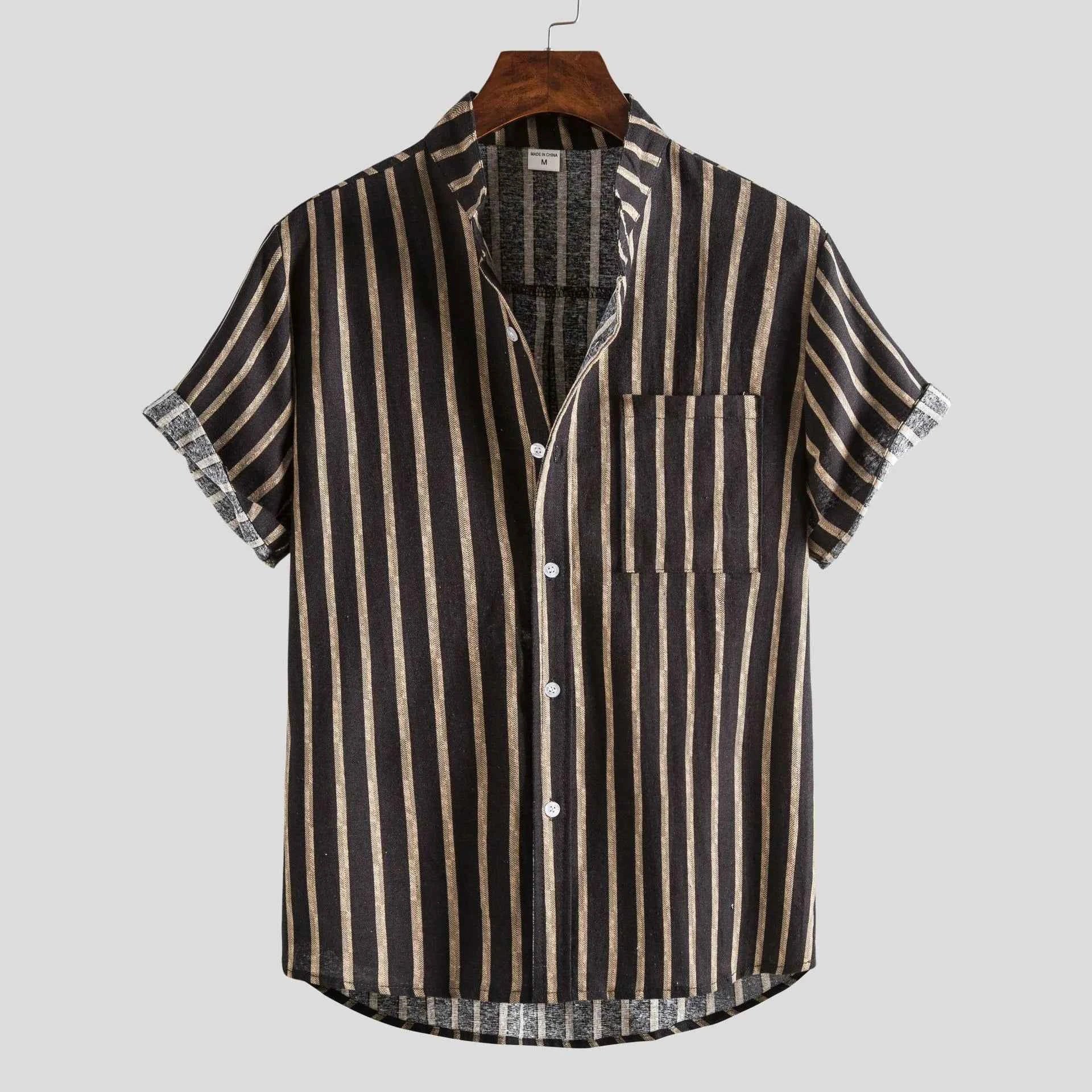 Men's Plus SIze Casual Striped Short Sleeve Button Down Shirt