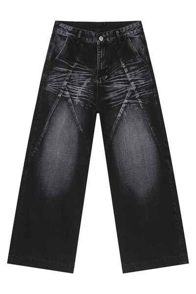 Washed Cat Whisker Straight Leg Jeans - Damned Threads