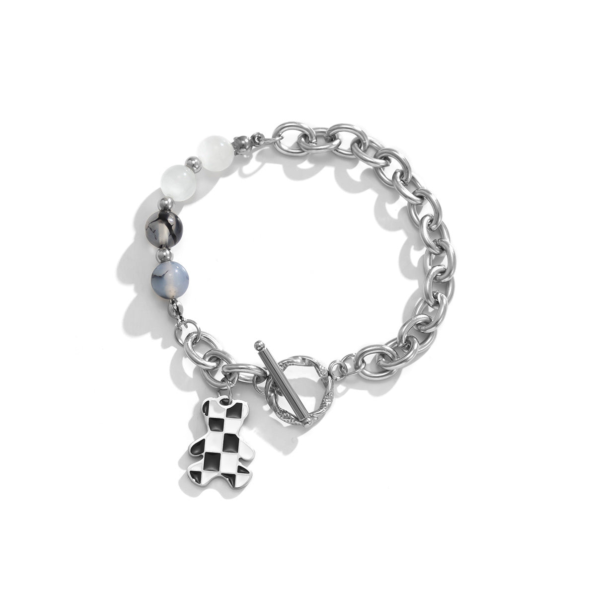 Black & White Chessboard Bear Bracelet - Damned Threads