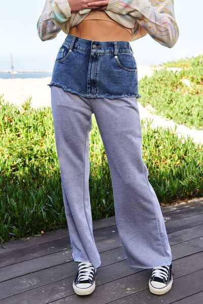 Davi & Dani Raw Hem Denim Patchwork Wide Leg Pants - Damned Threads