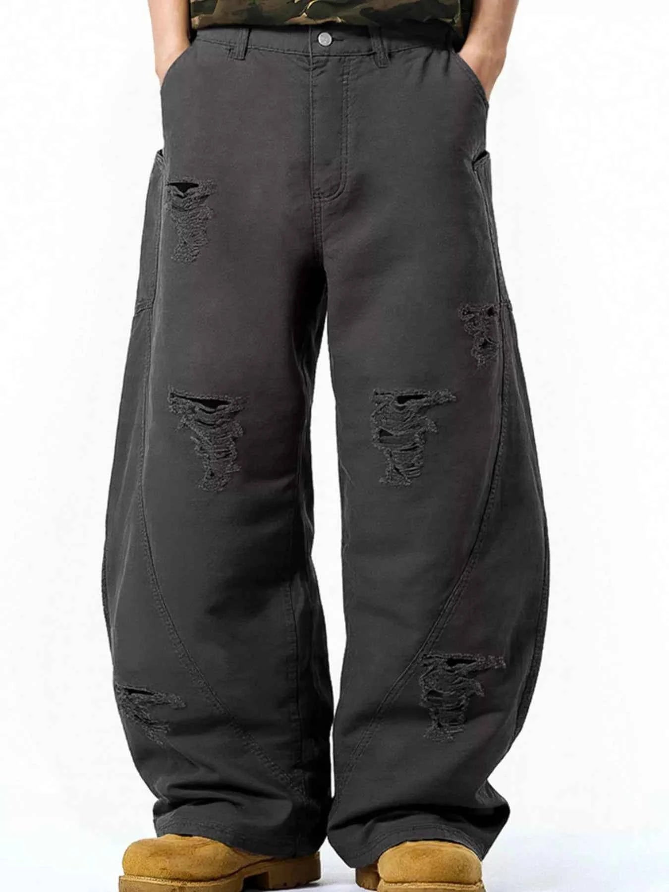 Men's Distressed Wide-Leg Baggy Jeans