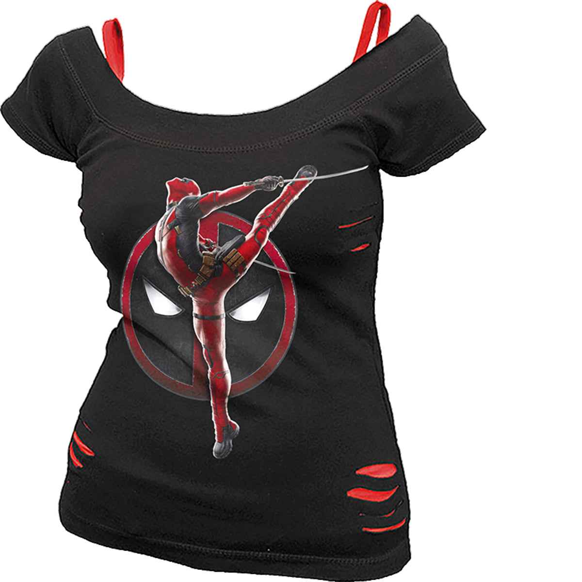 DEADPOOL - POSE - 2in1 Red Ripped Top Black - Damned Threads