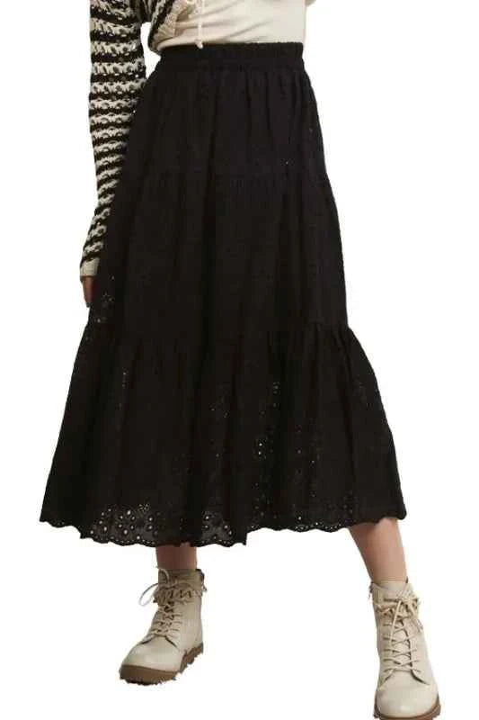 ADORA Elastic Waistband Tiered Midi Skirt