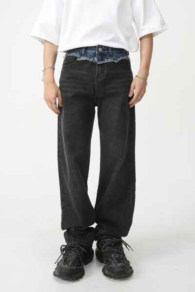 Men's Spliced Raw Hem Straight Leg Jeans - Damned Threads
