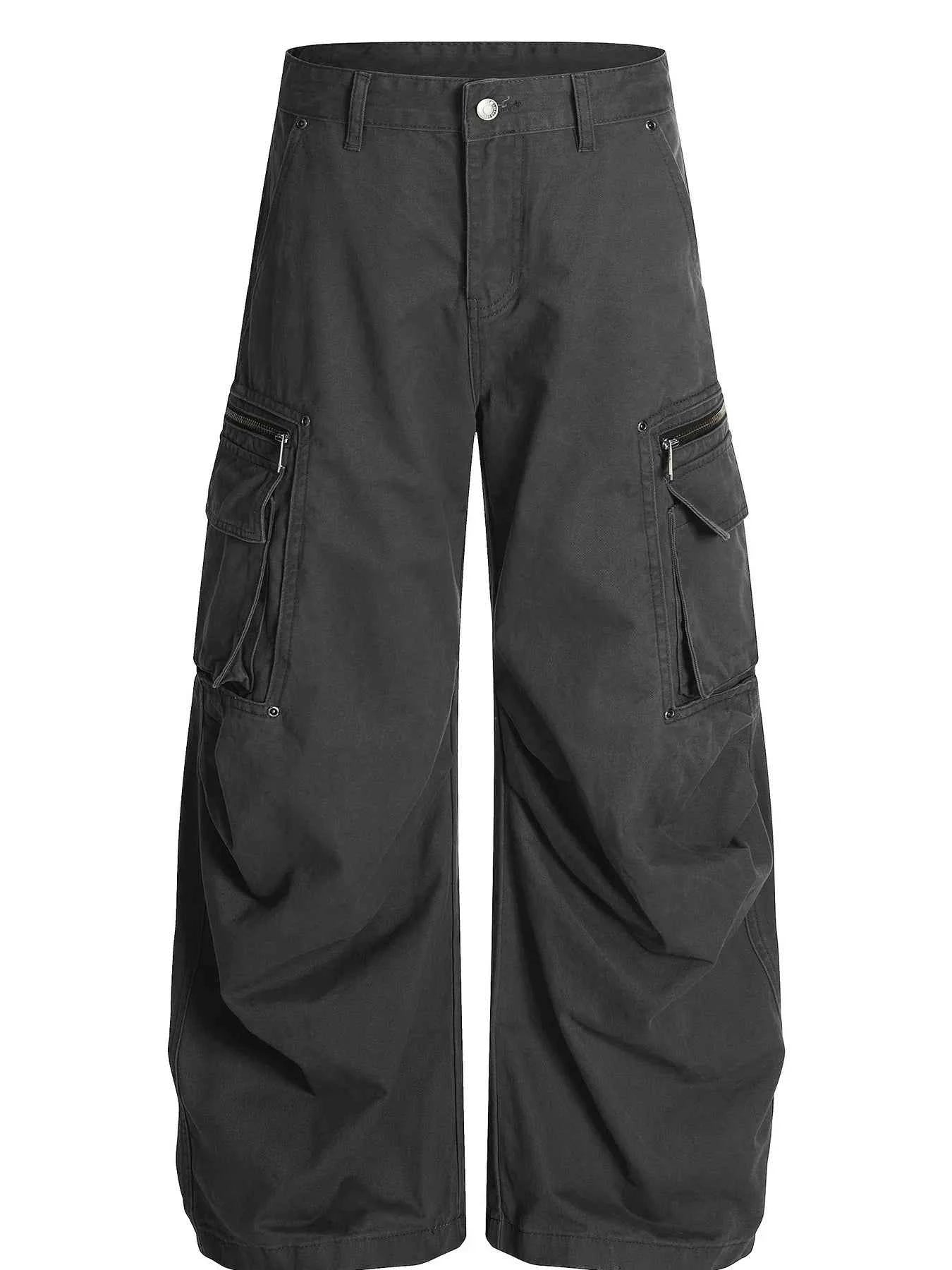 Men's Cargo Curved Pants with Multi Pockets