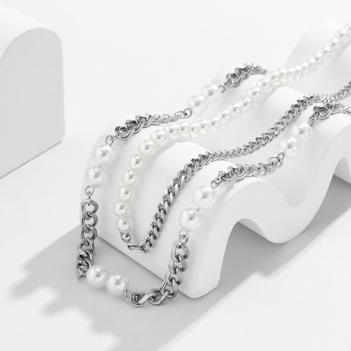 Double Layered Pearl Chain Necklace - Damned Threads