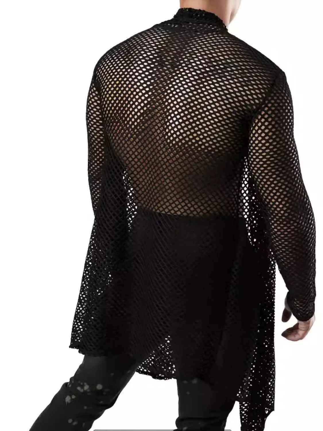 Men's Openwork Open Front Long Sleeve Cover-Up - Damned Threads