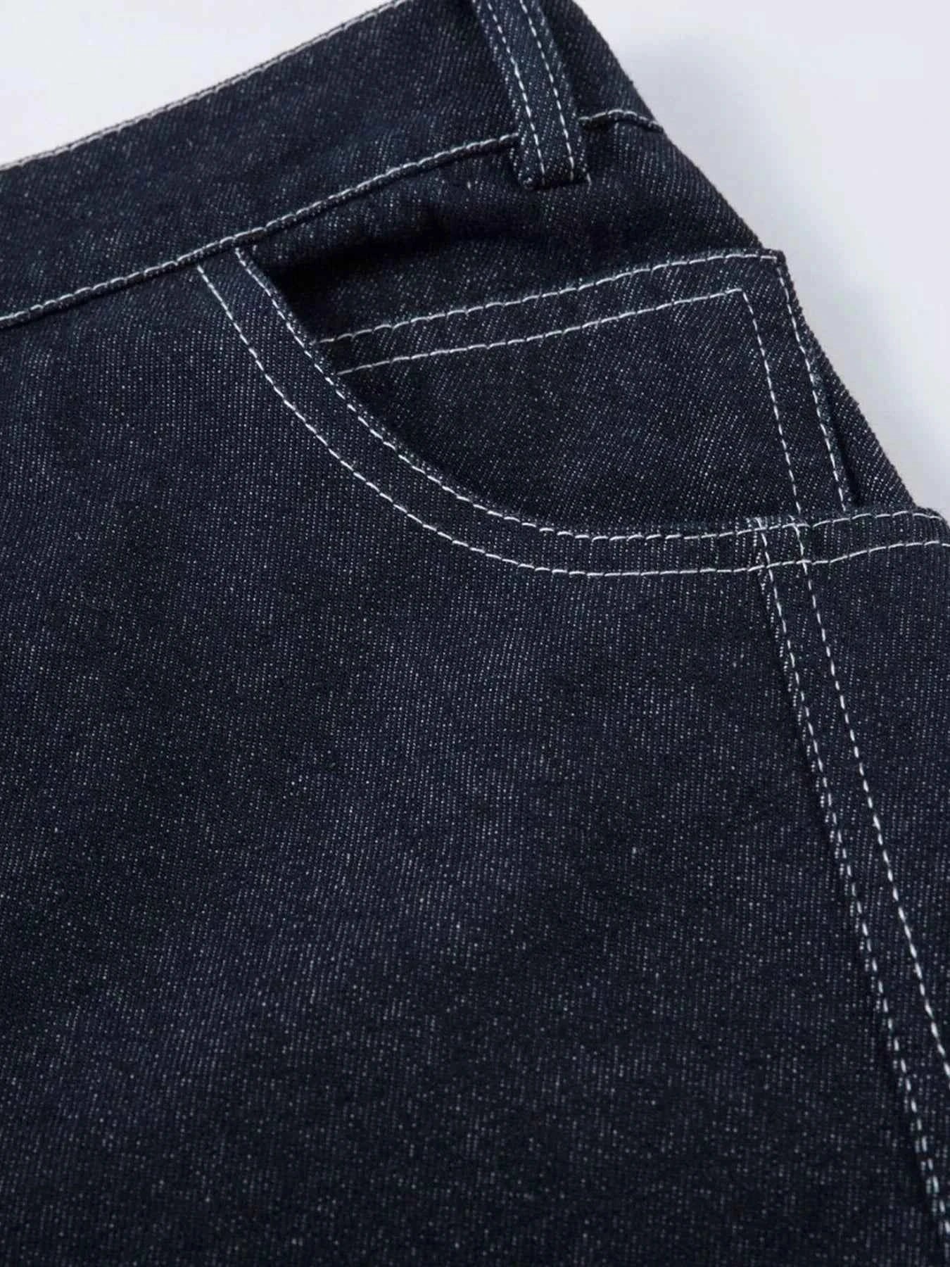 Men's High Waist Contrast Stitching Curved Jeans