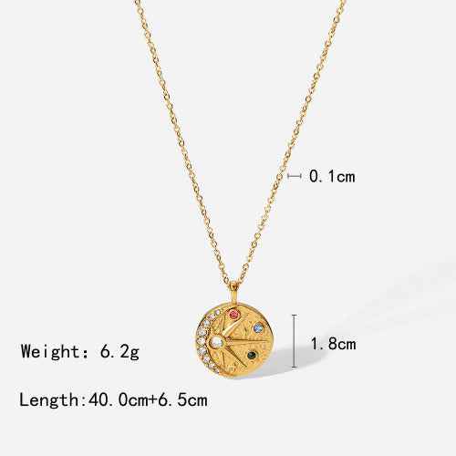 18K Gold Moon And Star Inlaid Gemstone Necklace - Damned Threads