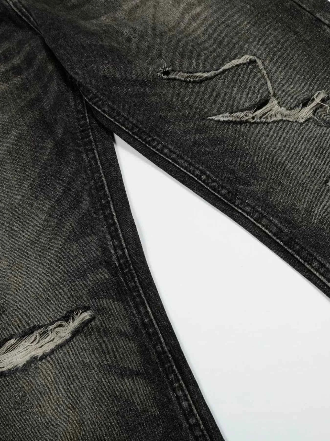 Men's Distressed Washed Straight Jeans