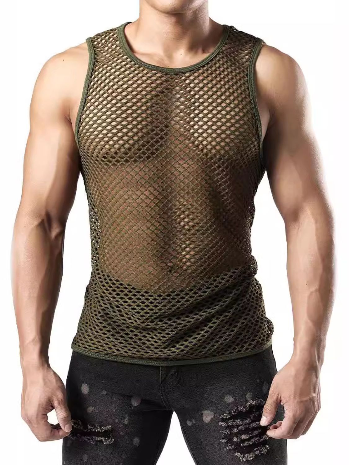 Men's Fishnet Round Neck Tank - Damned Threads
