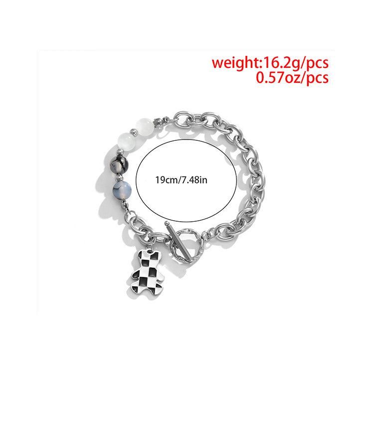 Black & White Chessboard Bear Bracelet - Damned Threads
