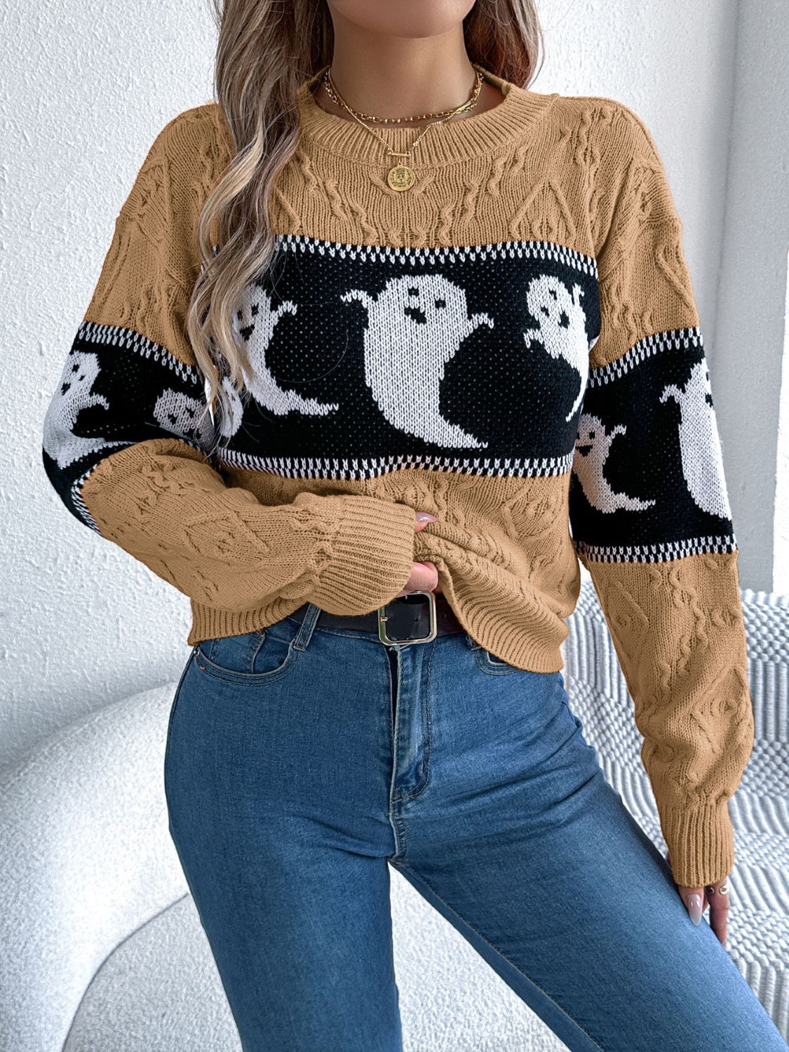 Ghost Round Neck Long Sleeve Sweater - Damned Threads
