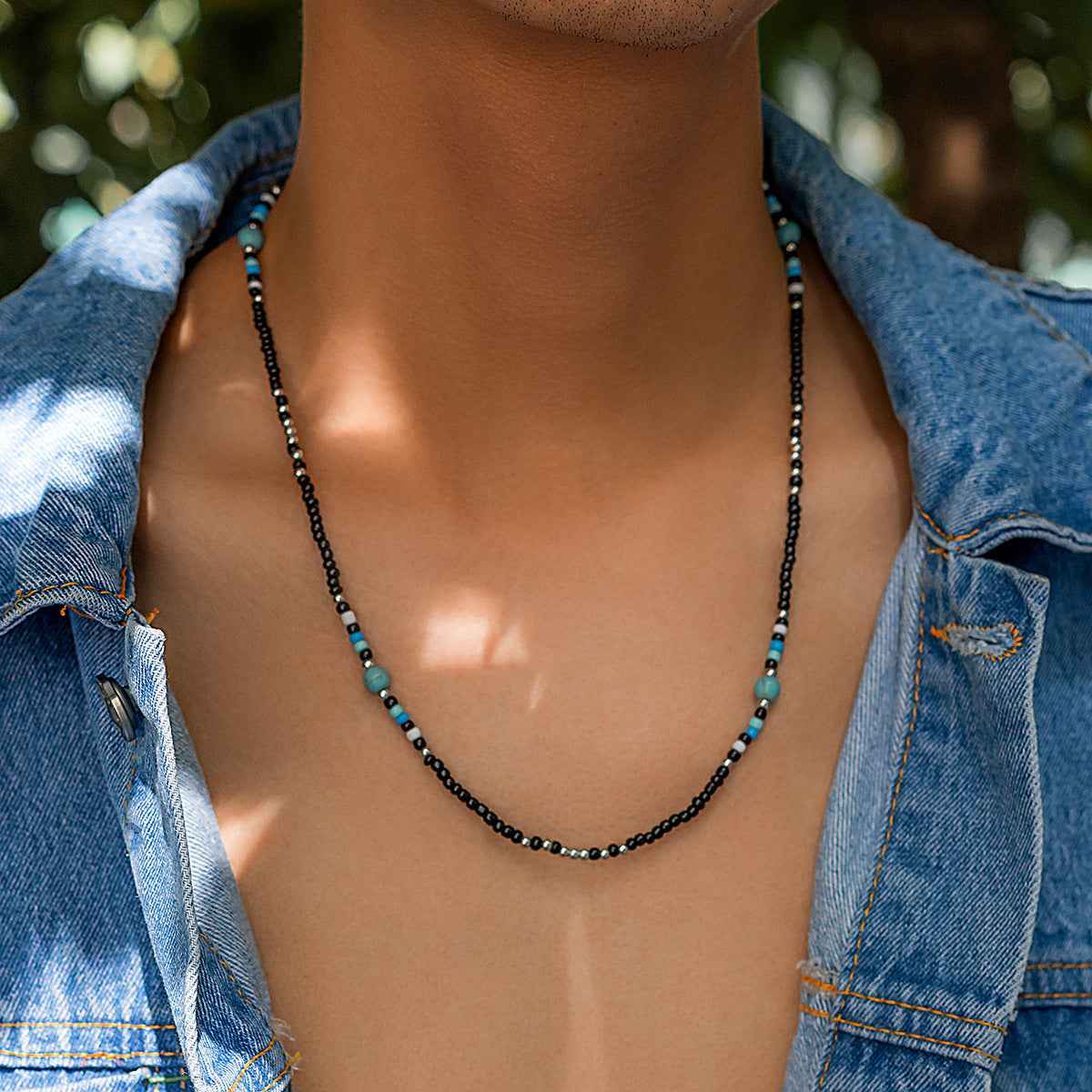 Turquoise & Black Bohemian Bead Design Necklace - Damned Threads