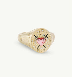 18K Gold Pattern & Inlaid Zirconia Ring - Damned Threads