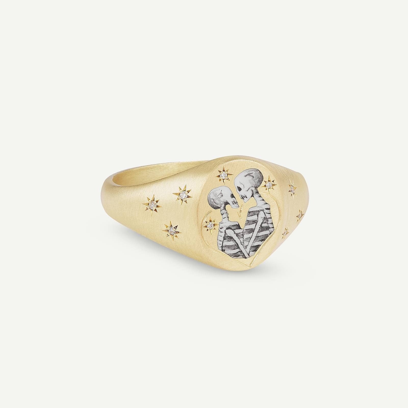 18K Gold Pattern & Inlaid Zirconia Ring - Damned Threads