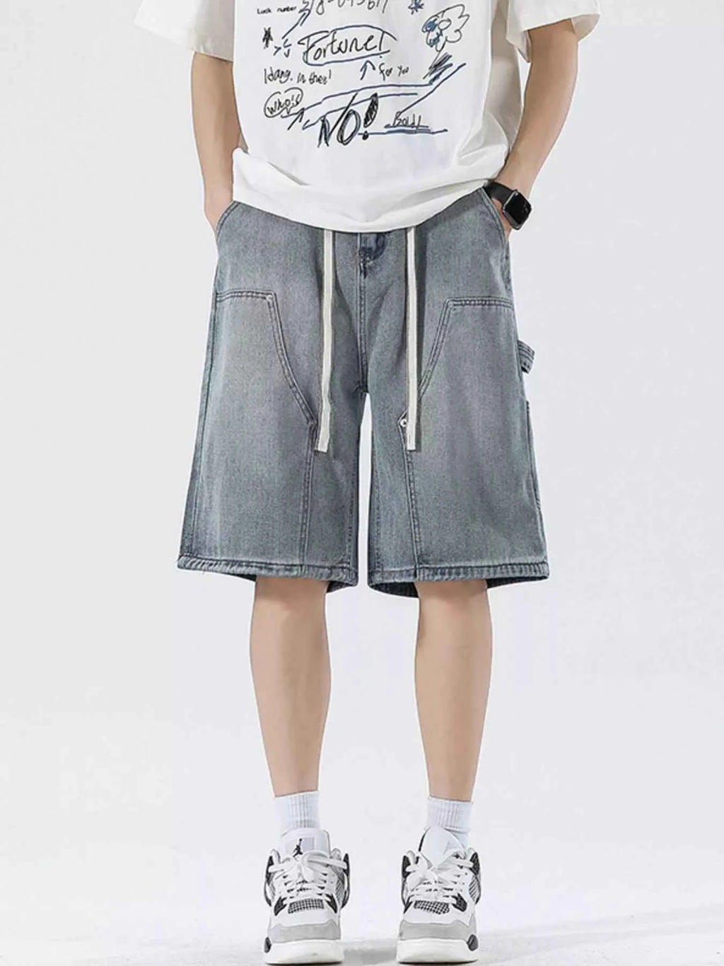 Men's Full Size Drawstring Wide-Leg Denim Shorts Plus Size
