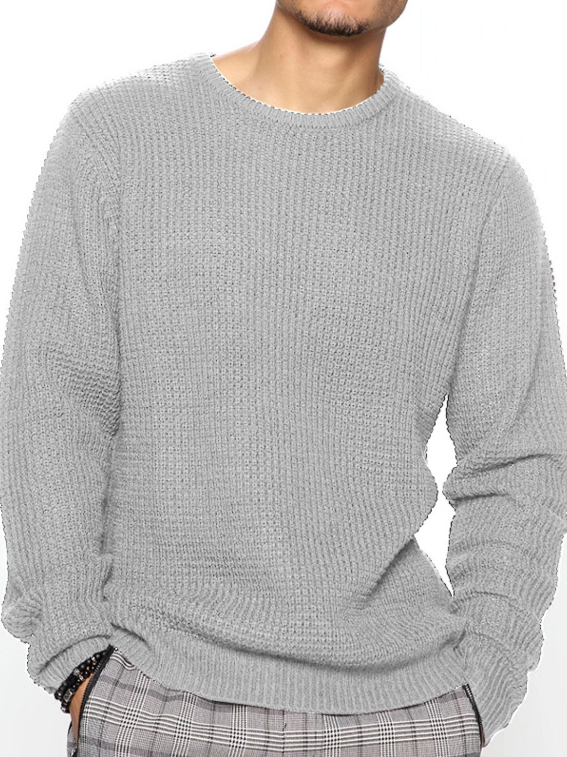 Men's Full Size Round Neck Long Sleeve Sweater Plus Size - Damned Threads