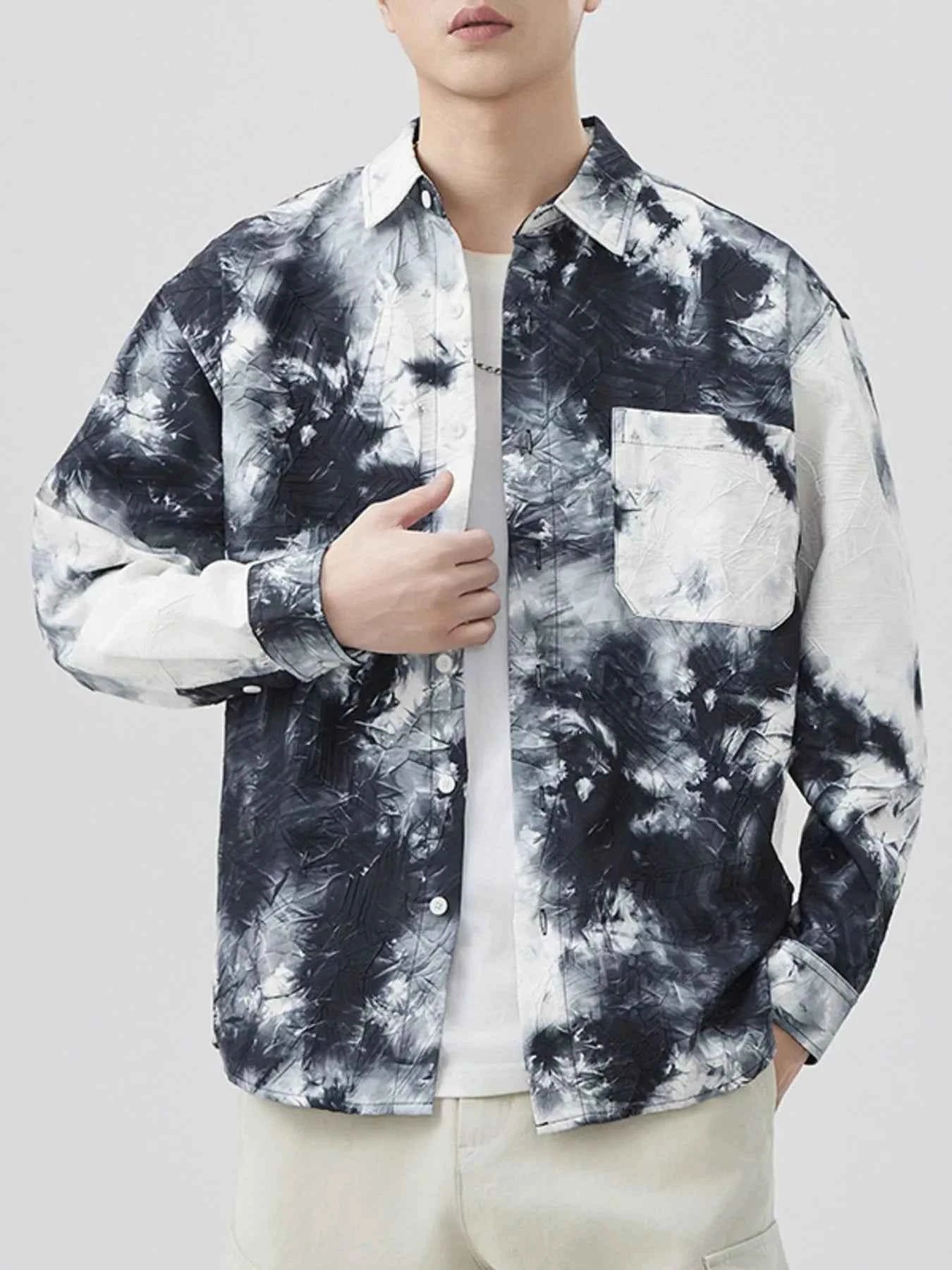 Men's Plus Size Tie-Dye Button Up Long Sleeve Shirt