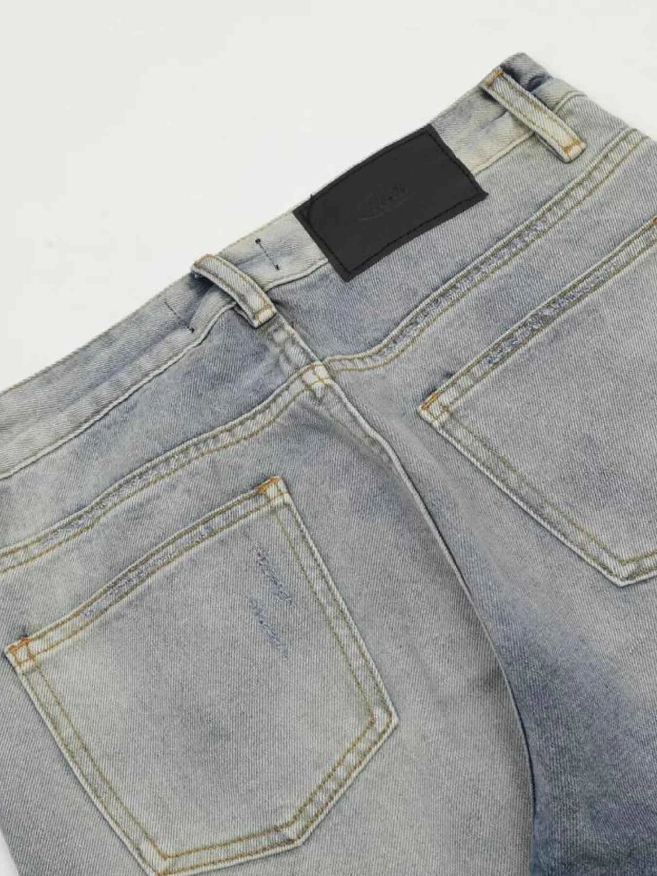 Men's Vintage Washed Gradient Distressed Flare Jeans