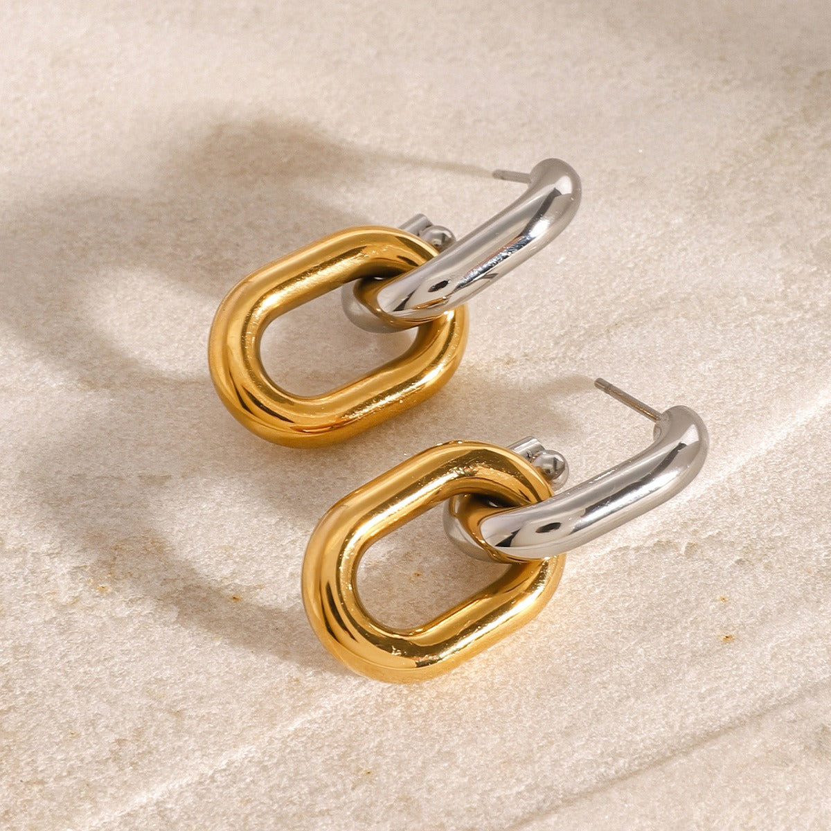 18K Gold-Plated Oval Gold & Silver Earrings - Damned Threads