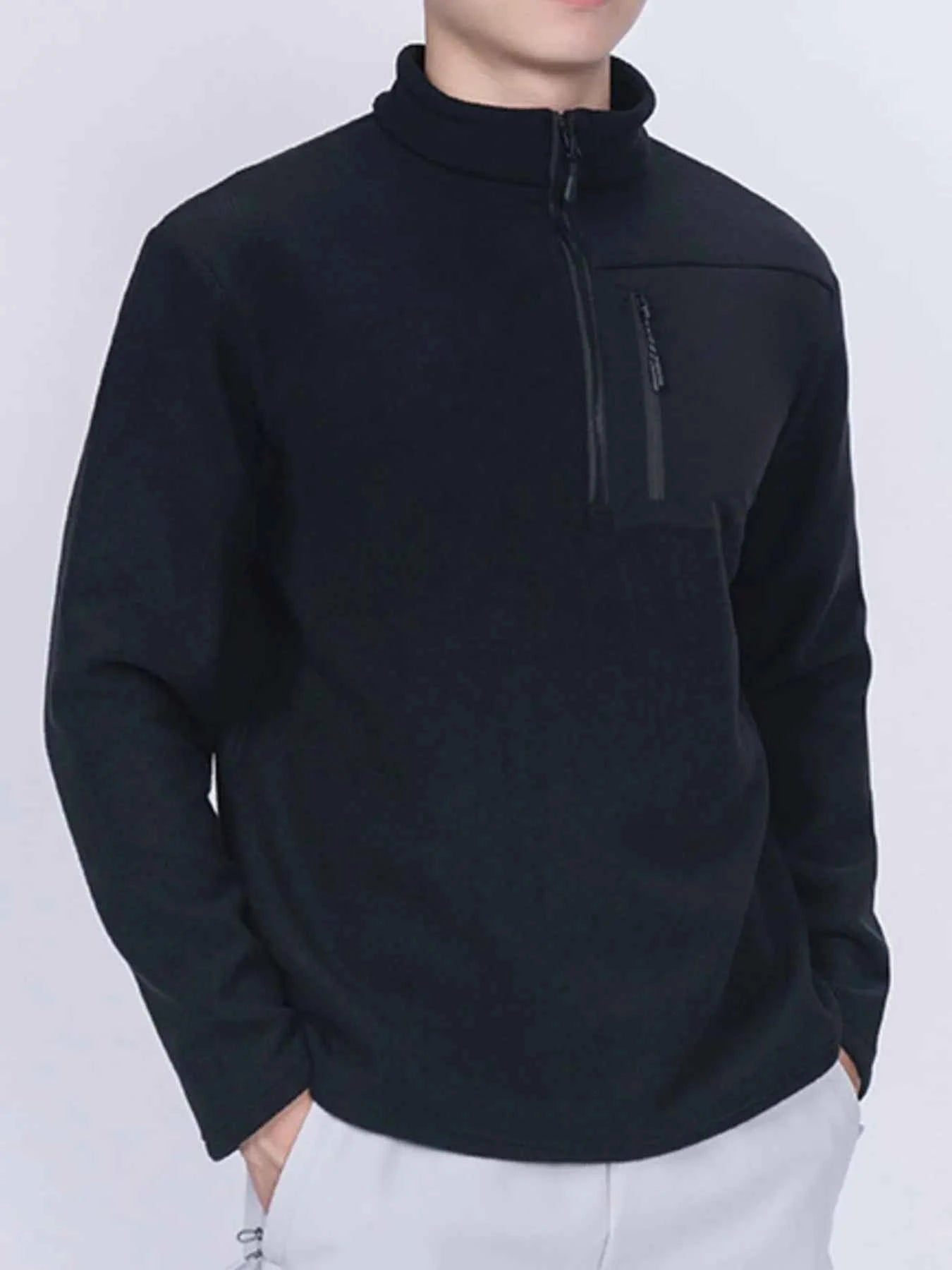 Men's Plus Size Half-Zip Fleece Sweatshirt with Chest Pocket
