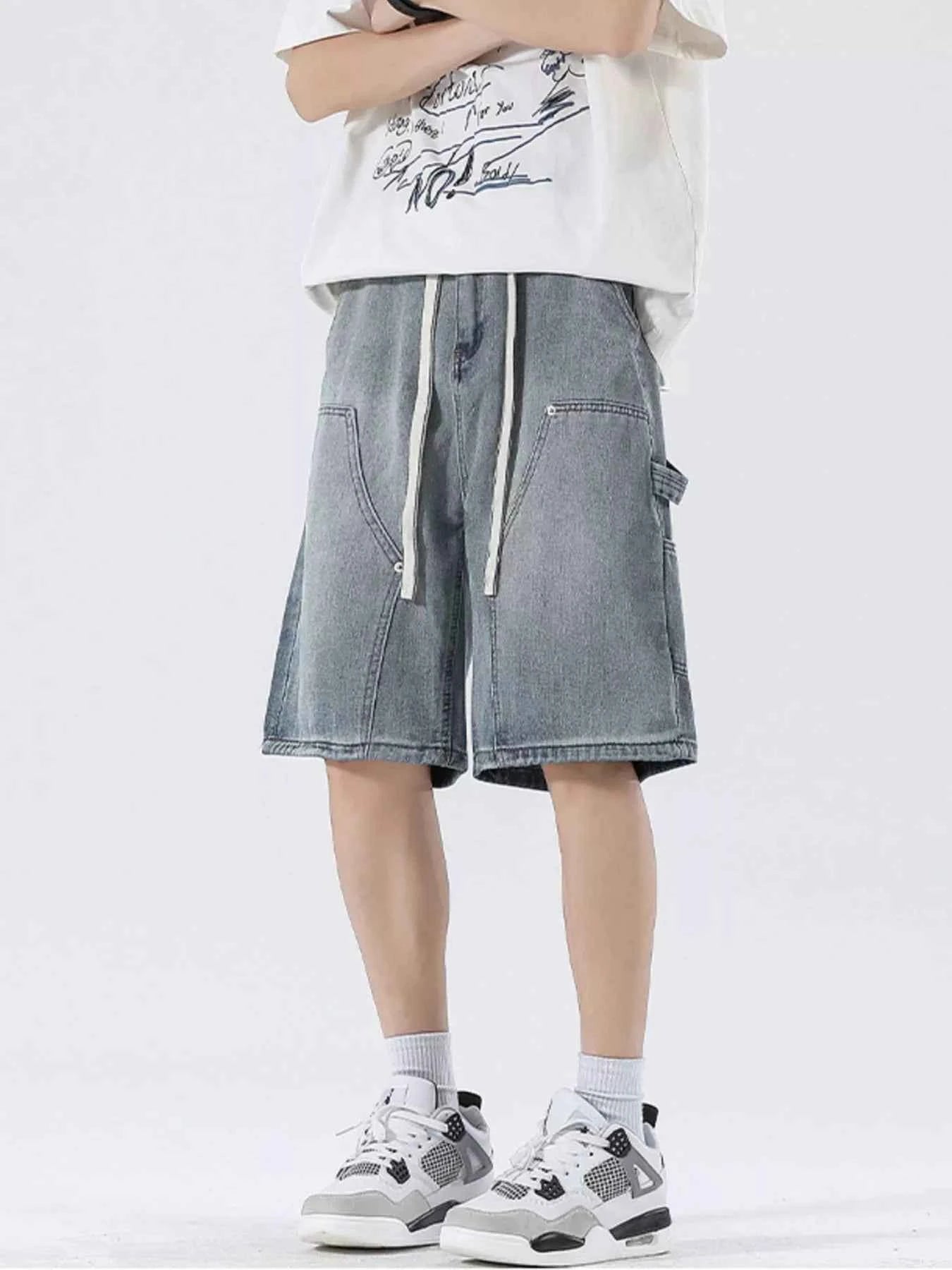 Men's Full Size Drawstring Wide-Leg Denim Shorts Plus Size