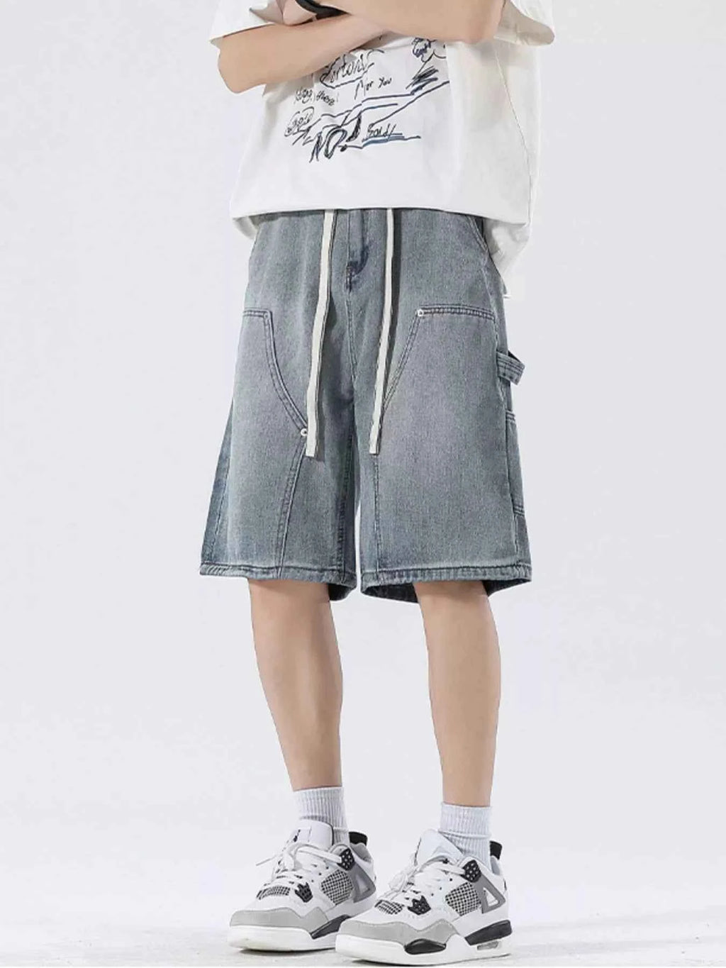 Men's Full Size Drawstring Wide-Leg Denim Shorts Plus Size