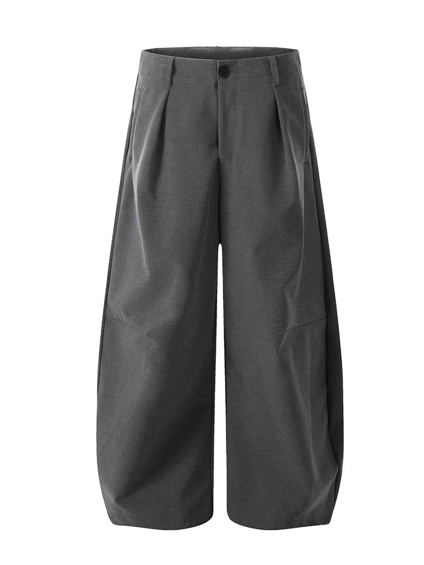 Men's High Waist Pleated Curved Pants