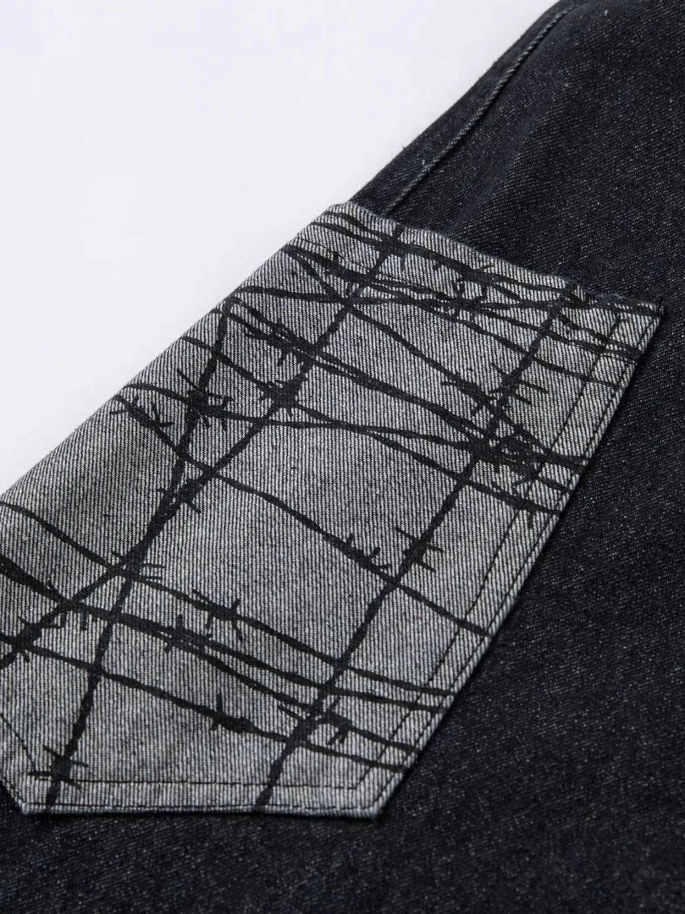 Men's Wide Leg Cargo Jeans with Contrast Panels