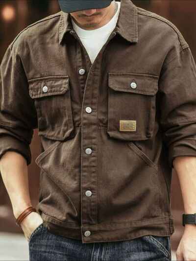 Men's Washed Collared Neck Cargo Jacket - Damned Threads