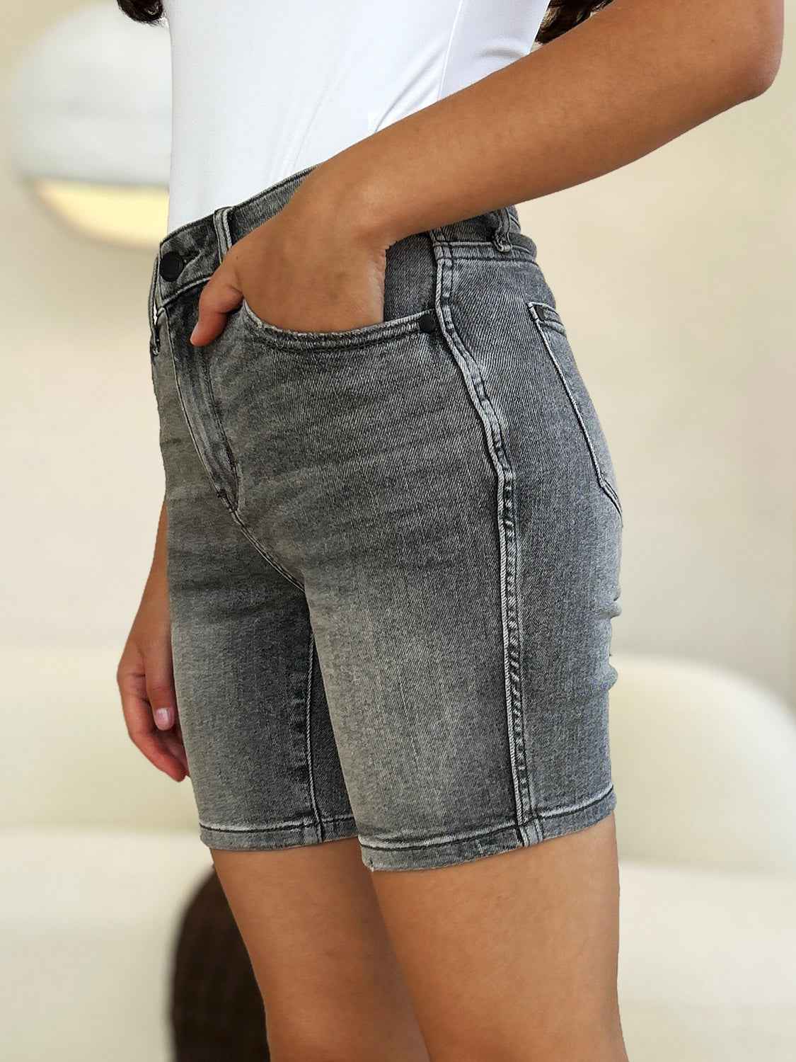 Judy Blue Full Size High Waist Washed Denim Shorts - Damned Threads