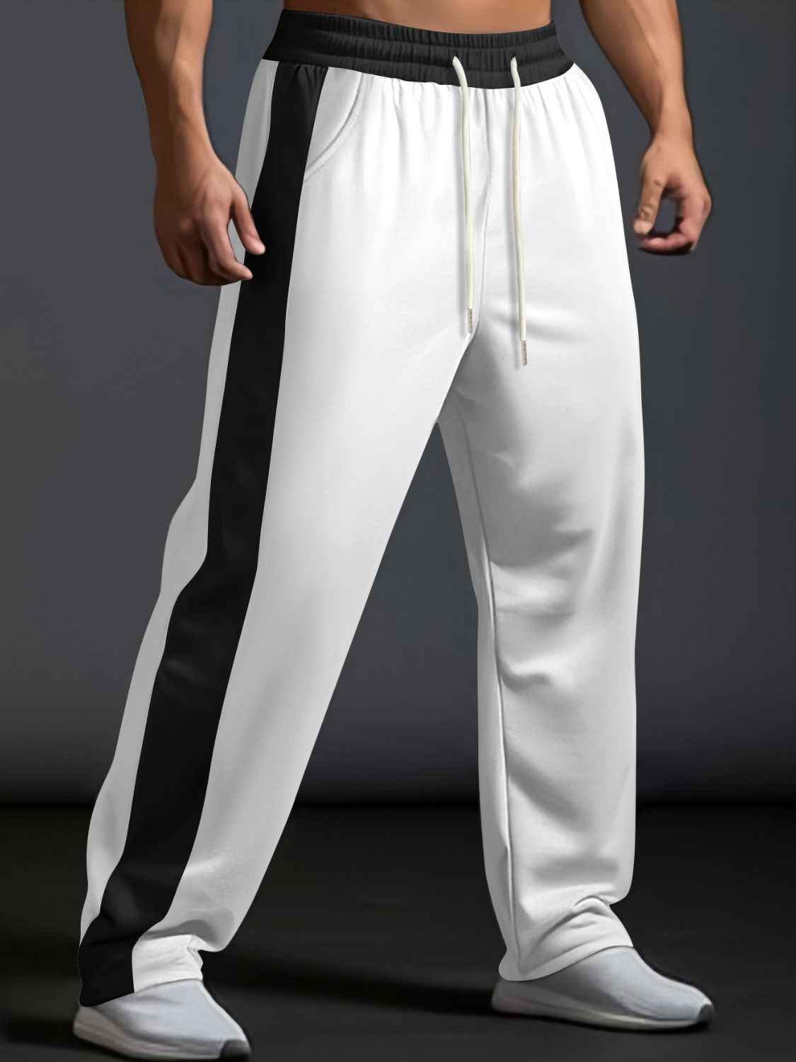 Men's Full Size Drawstring Contrast Wide Leg Pants Plus Size - Damned Threads