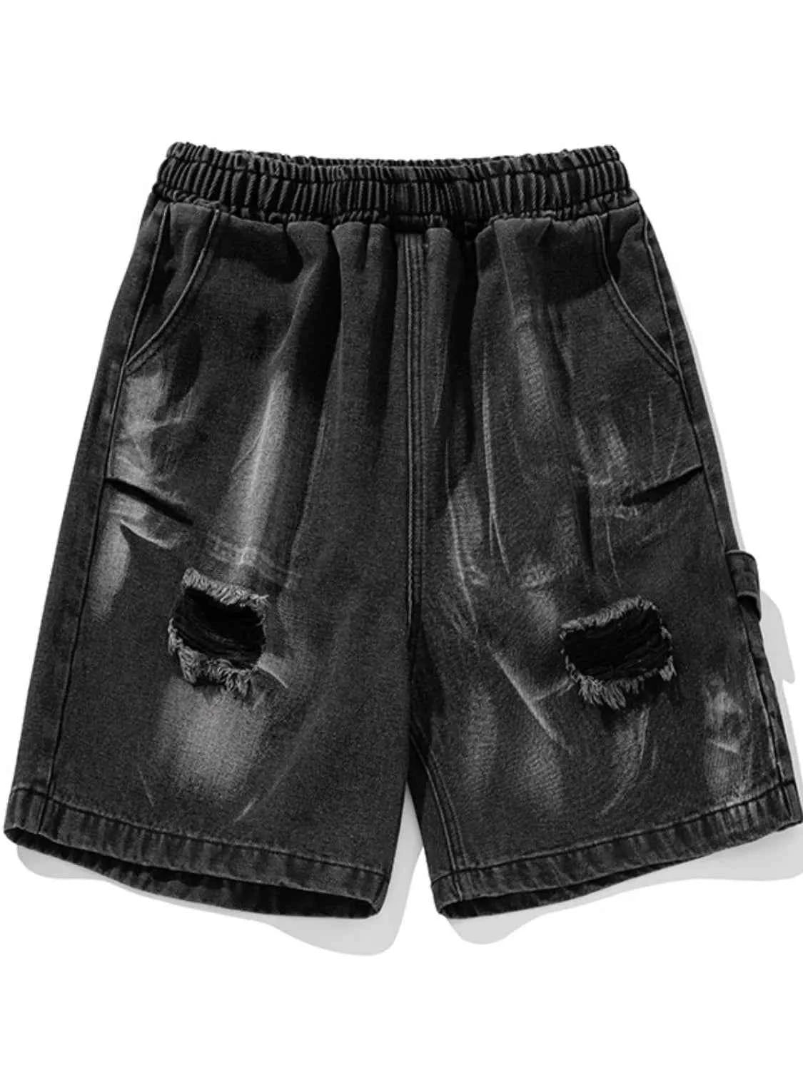 Men's Plus Size Distressed Cargo Denim Shorts