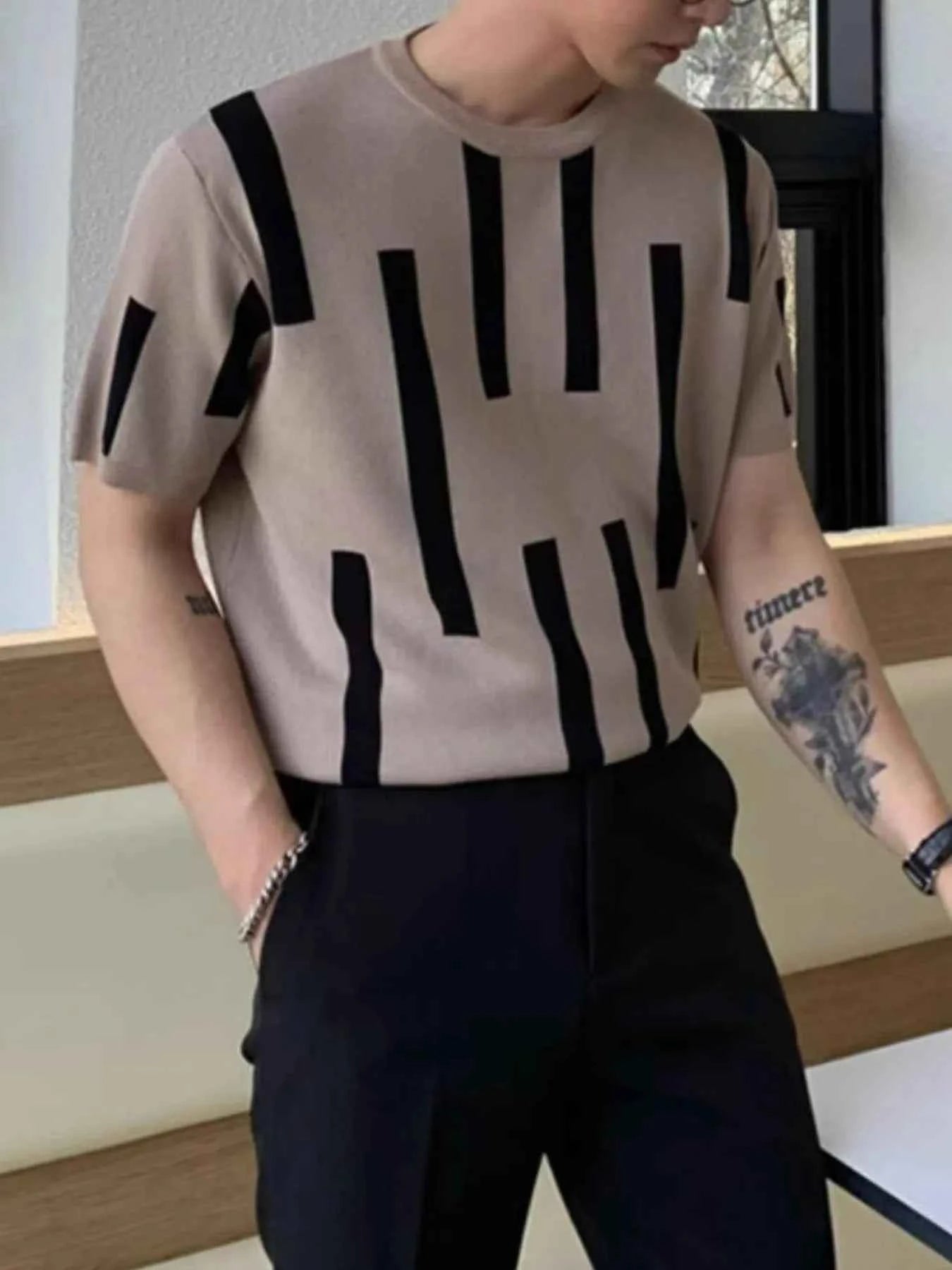 Men's Plus Size Color Block Round Neck Short Sleeve Knit T-Shirt