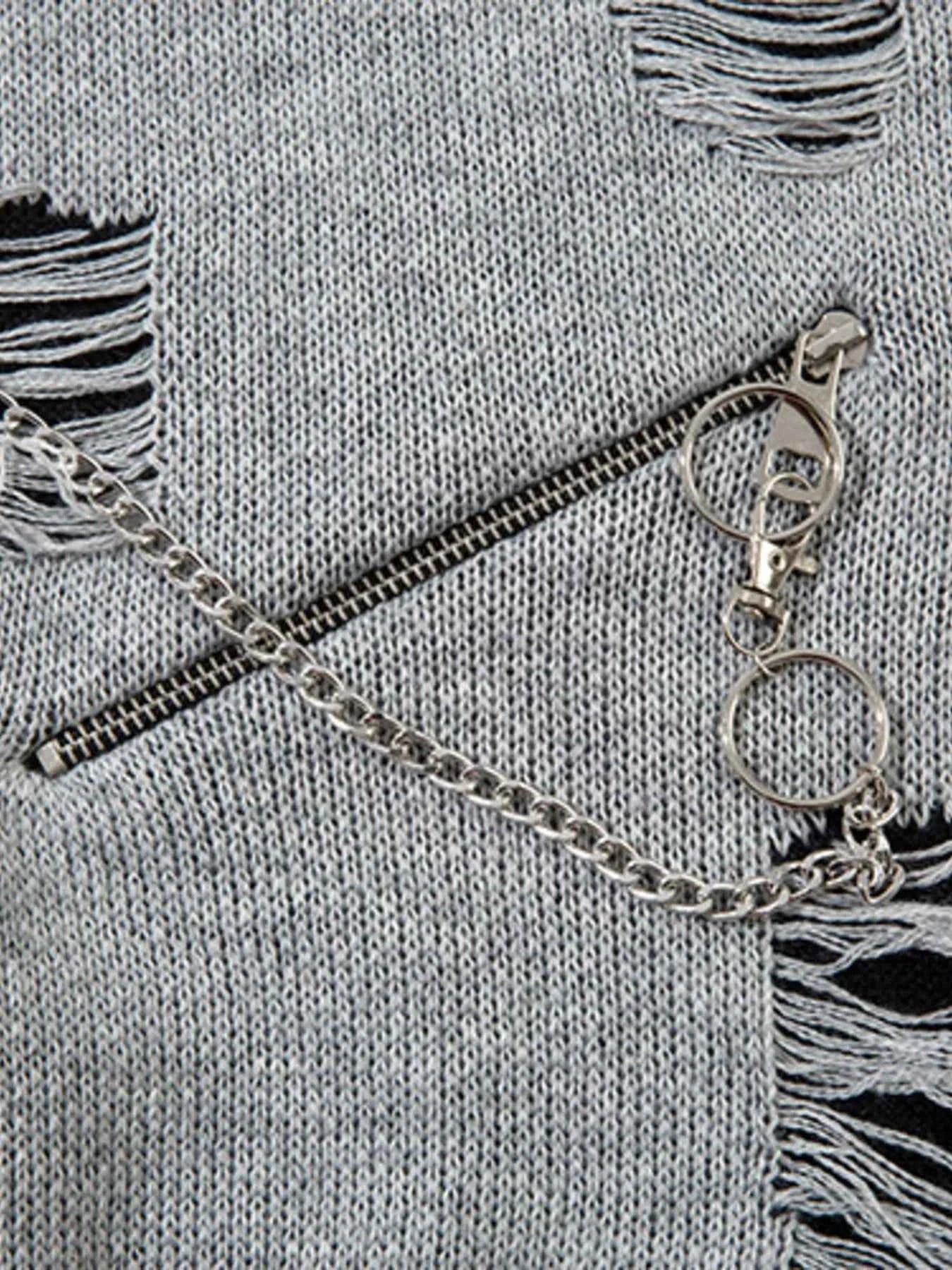 Men's Distressed Chain Detail Oversized Sweater