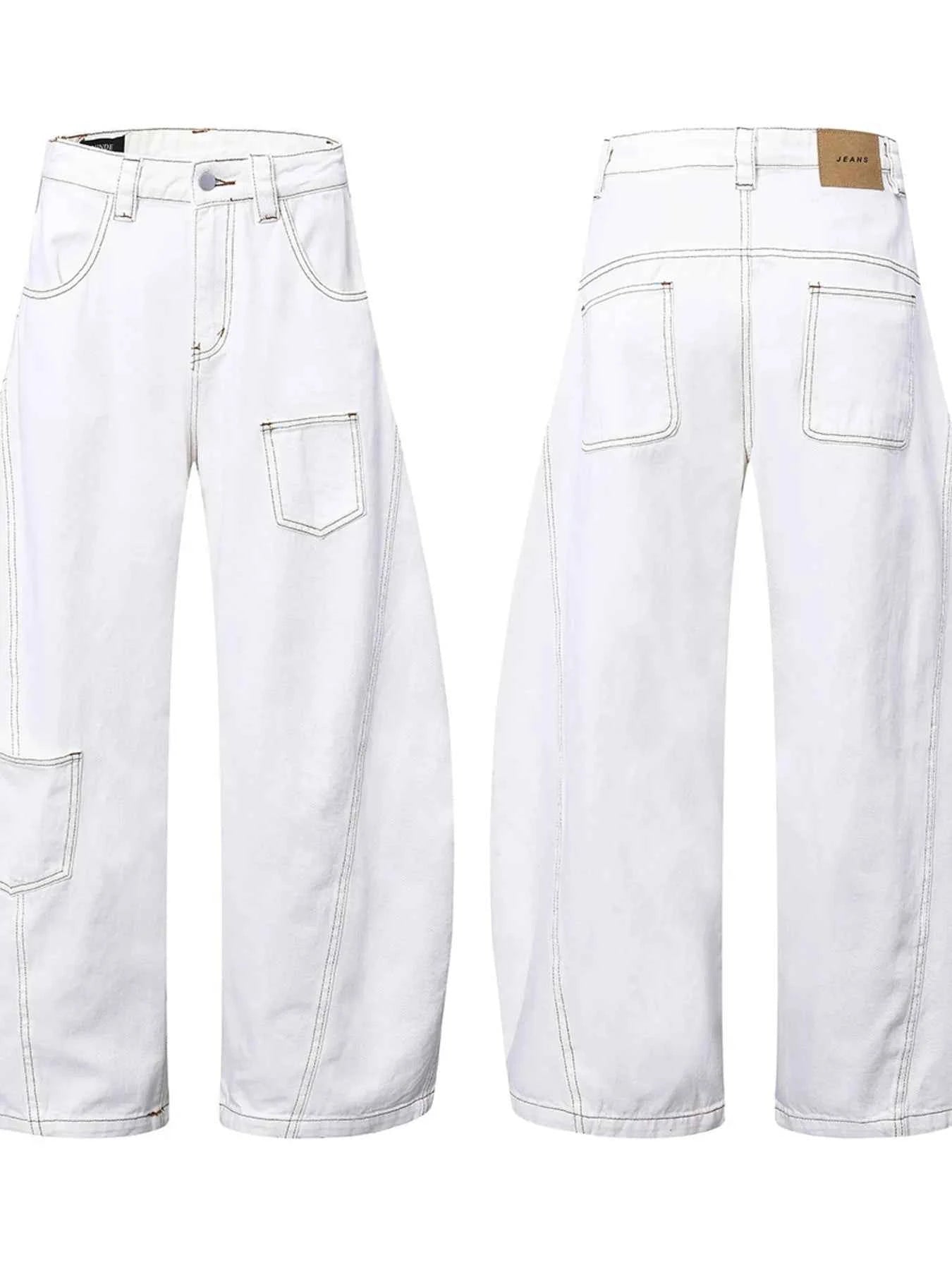 Men's Cargo Curved Jeans with Contrast Stitching