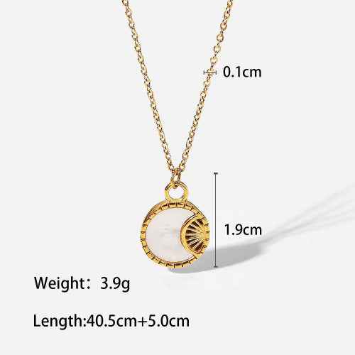 18K Gold Moon And Star Inlaid Gemstone Necklace - Damned Threads