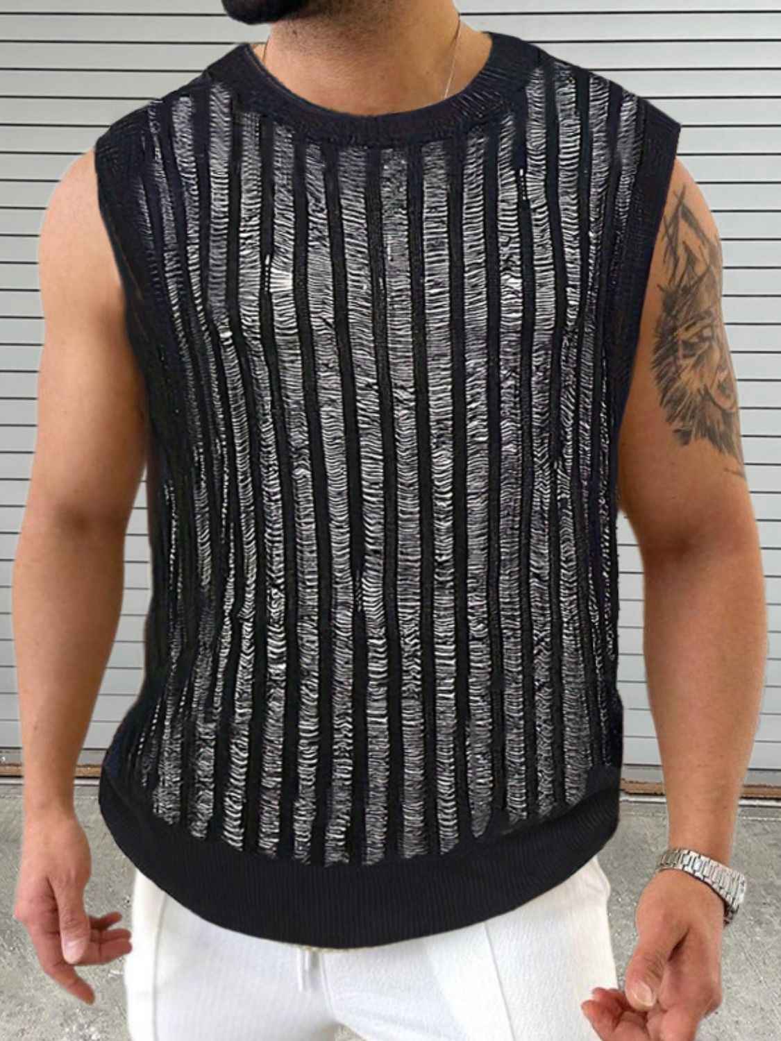 Men's Round Neck Hollow Out Sleeveless Top - Damned Threads