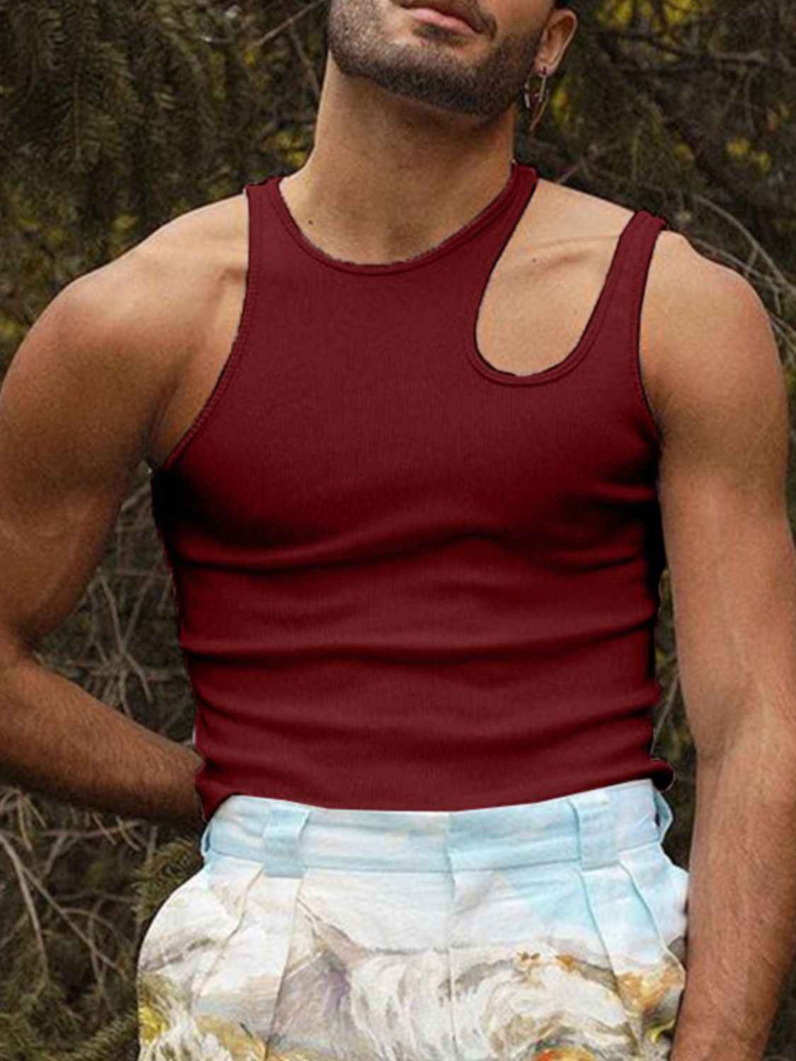 Men's Full Size Cutout Round Neck Tank Plus Size