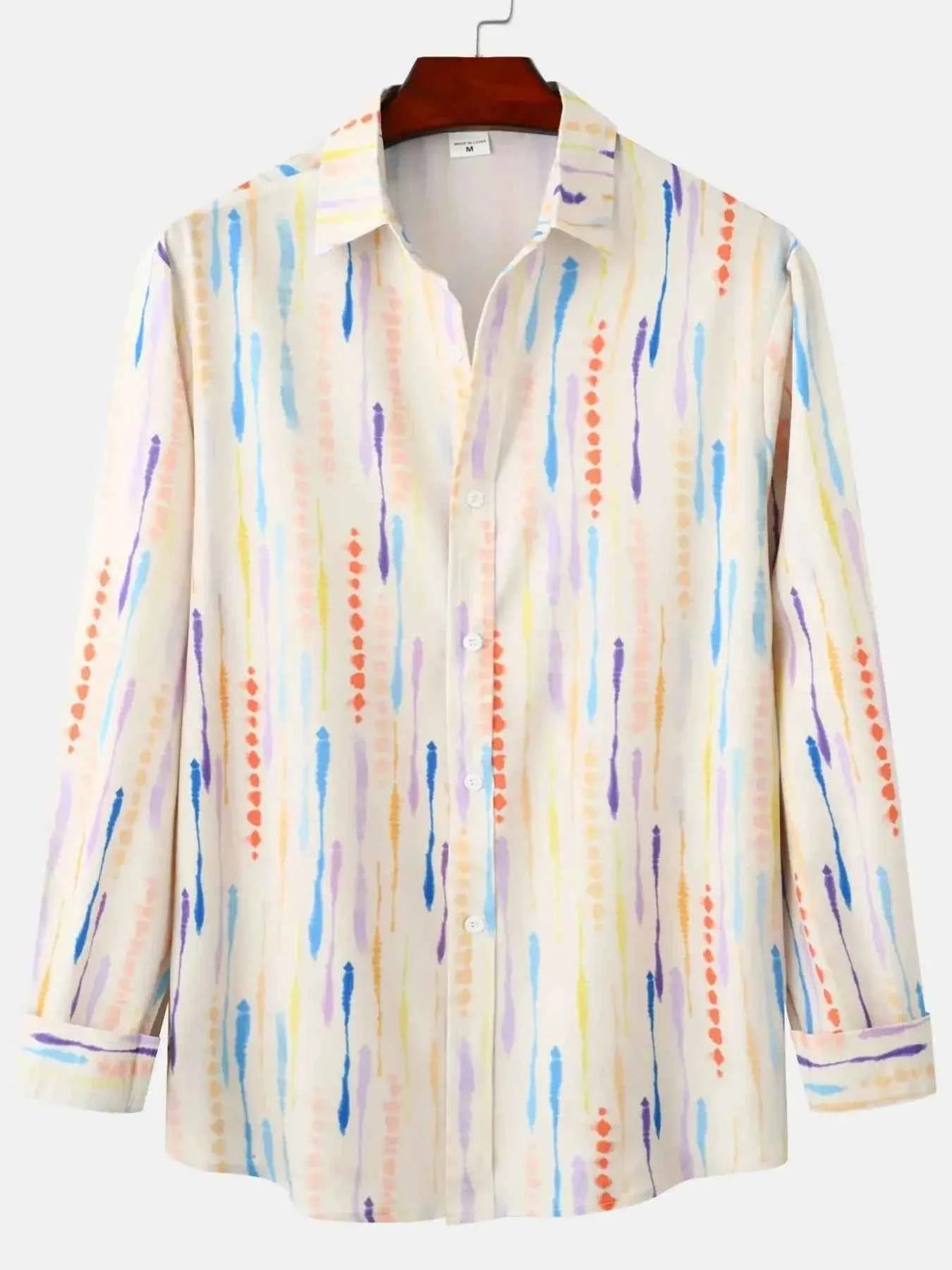 Men's Watercolor Stripe Print Long Sleeve  Shirt