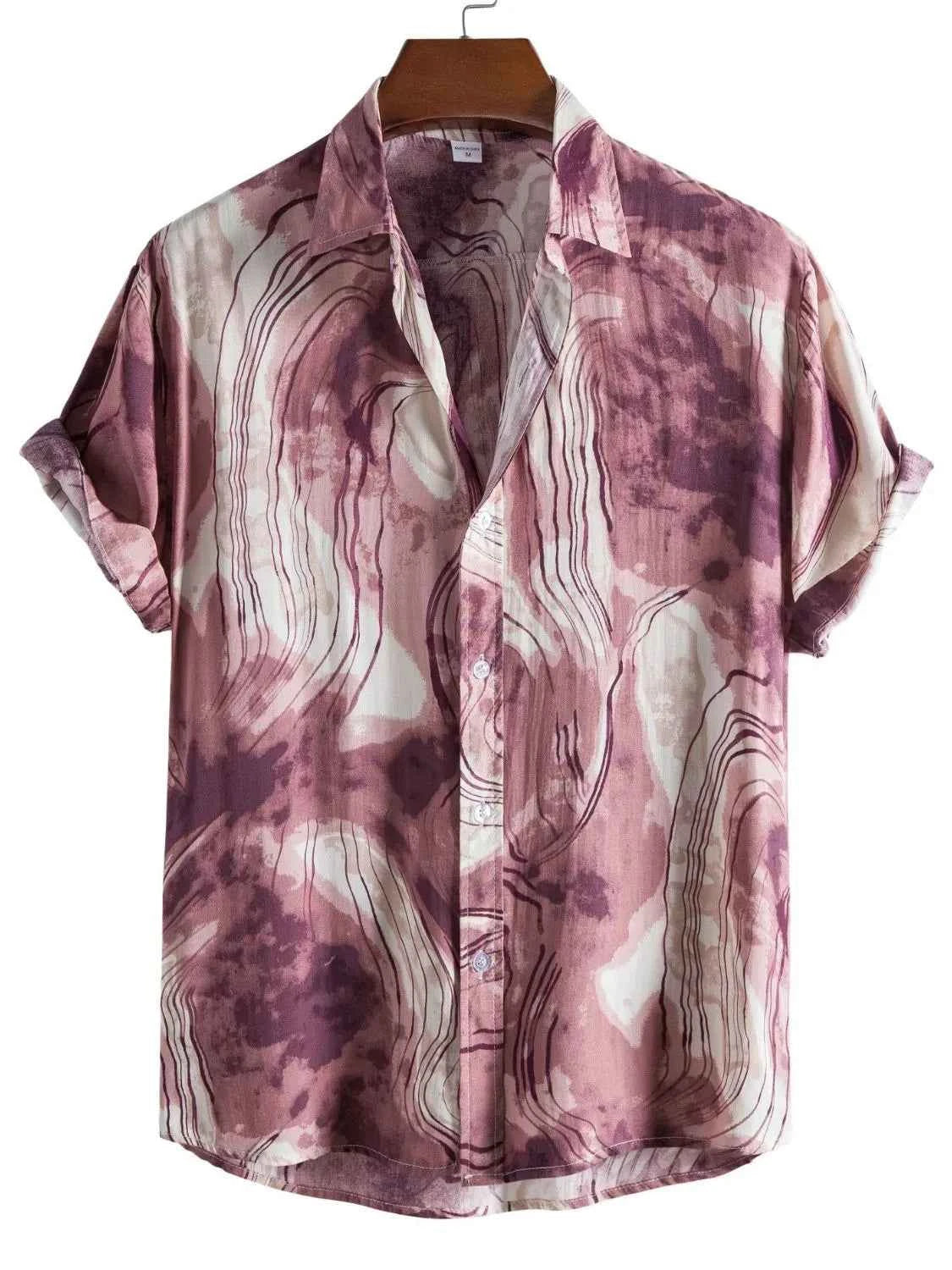 Men's Plus Size Abstract Marble Print Short Sleeve Button-Up Shirt