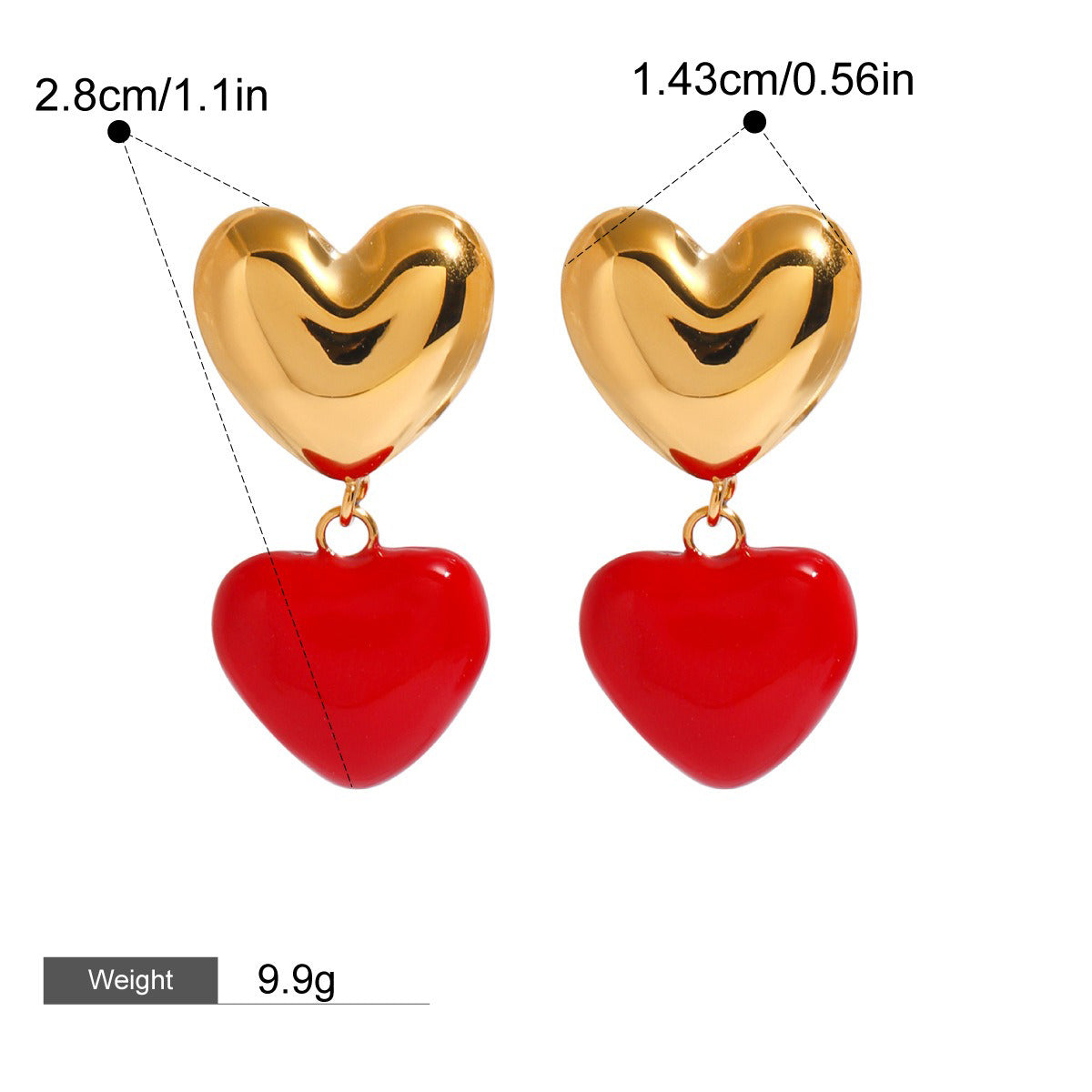18K Gold Heart-Shaped Earrings With Oil Drop Design - Damned Threads