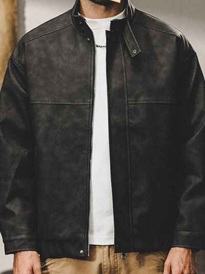 Men's Plus Size Zip Up Stand Collar Biker Jacket - Damned Threads