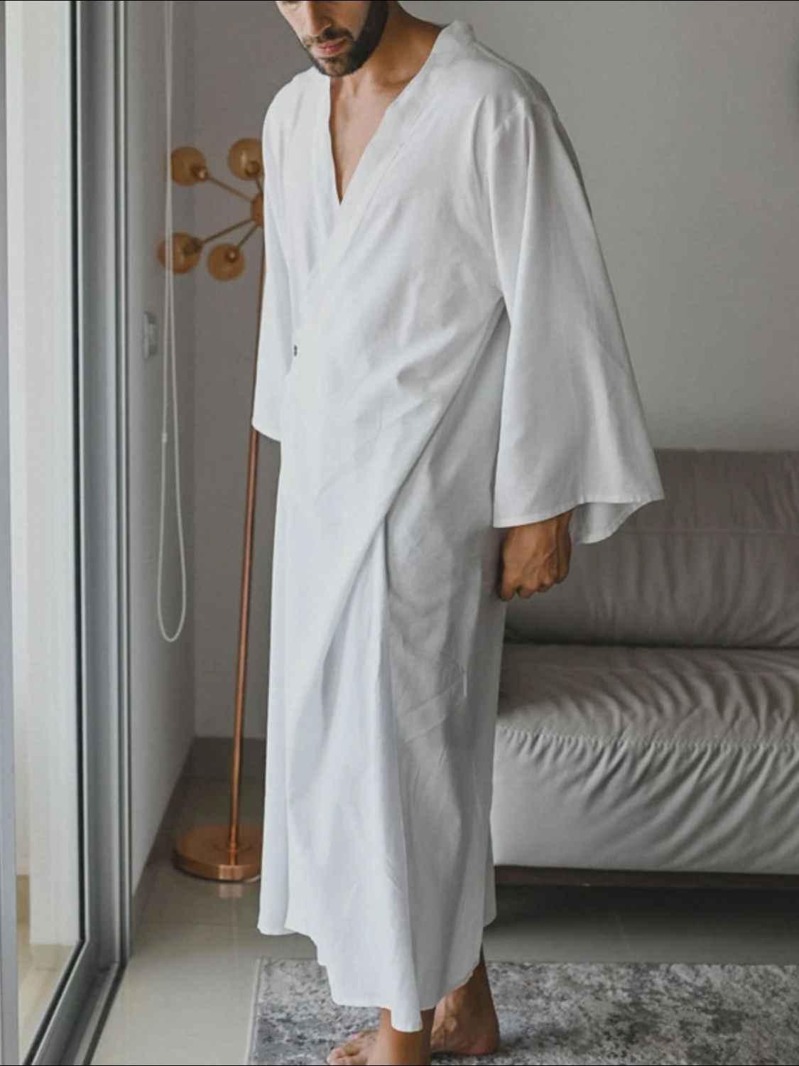 Men's Full Size Button Detail Long Sleeve Cover-Up Plus Size - Damned Threads