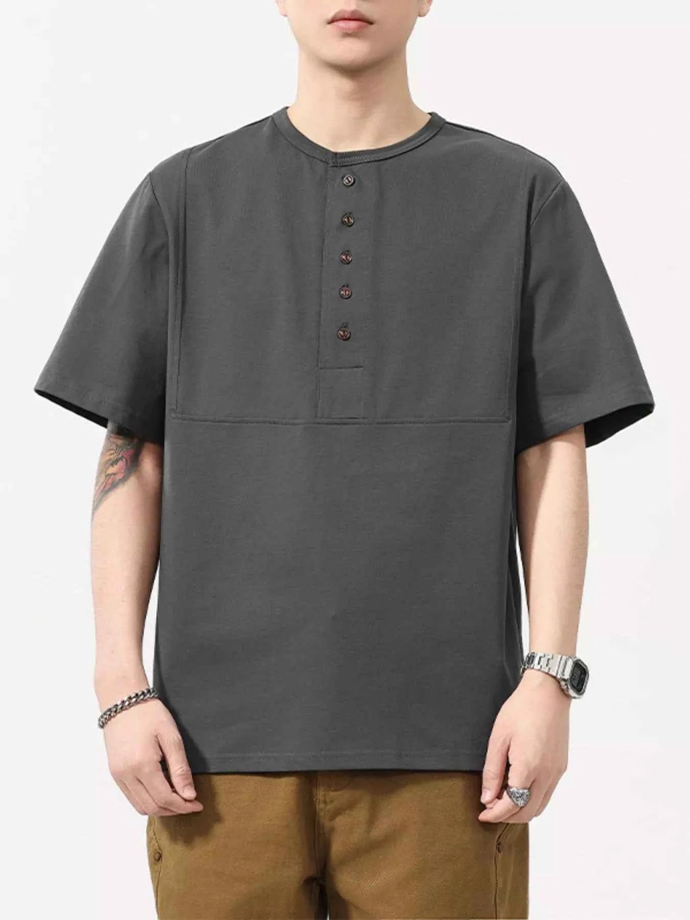 Men's Plus Size Button Detail Short Sleeve T-Shirt