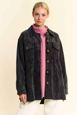 Davi & Dani Washed Corduroy Raw Hem Button Up Jacket - Damned Threads