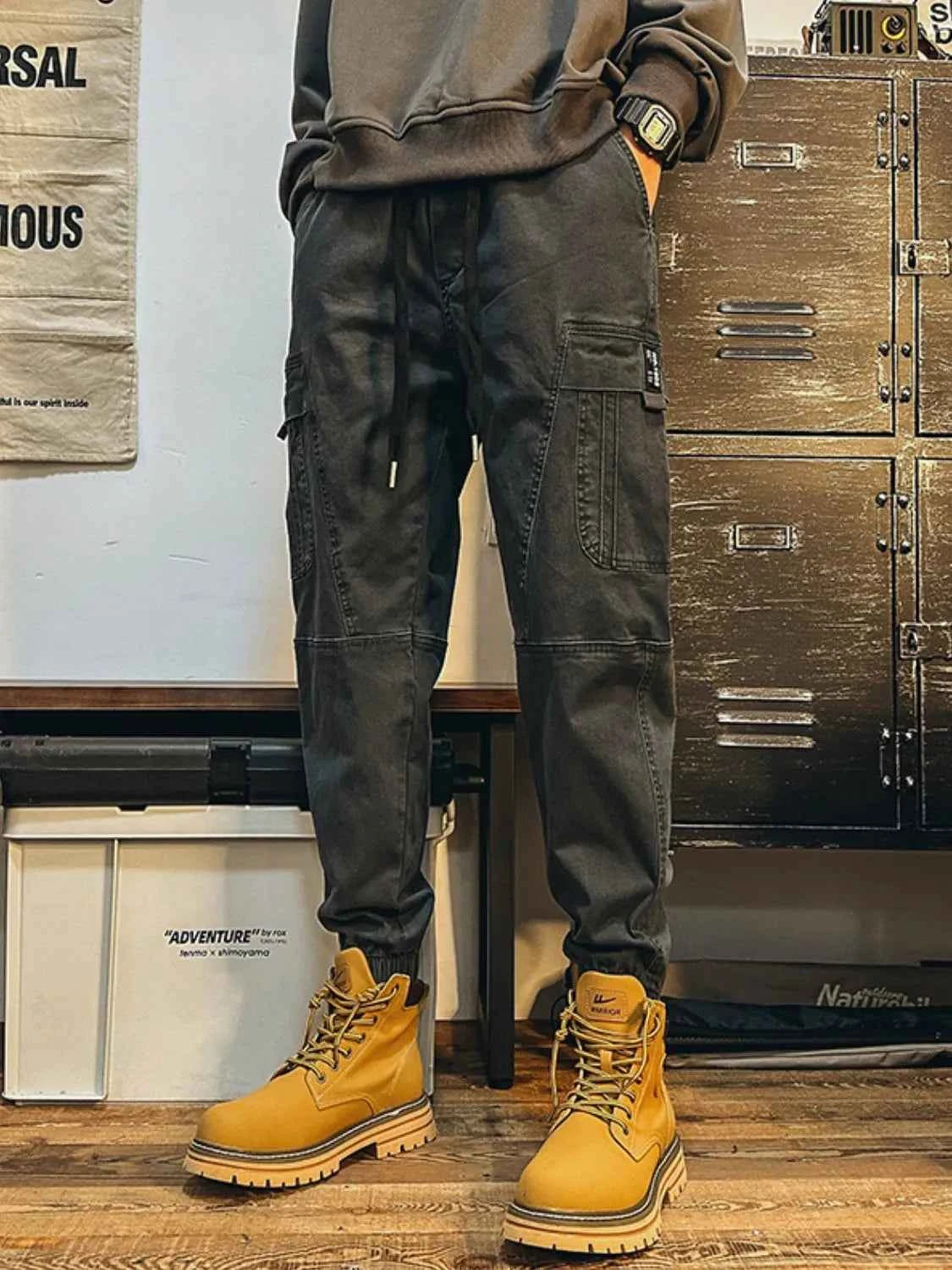 Men's Plus Size Drawstring Pants with Cargo Pockes